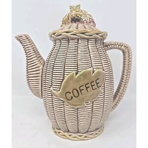 Vintage Tilso Ceramic Beige Coffee Pot Basket Weave Motif 9" Tall